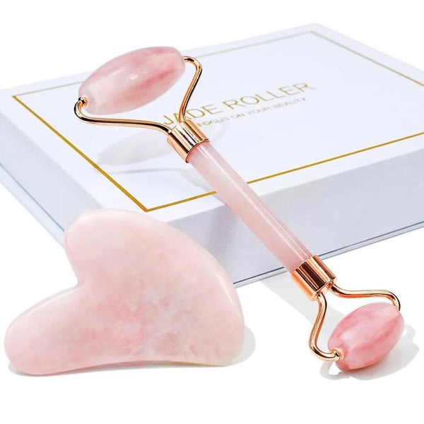 Image 1 of Default Title for the product Generic Jade Roller & Gua Sha, Natural Rose Quartz Face Roller, Facial Massage Tools, Pink