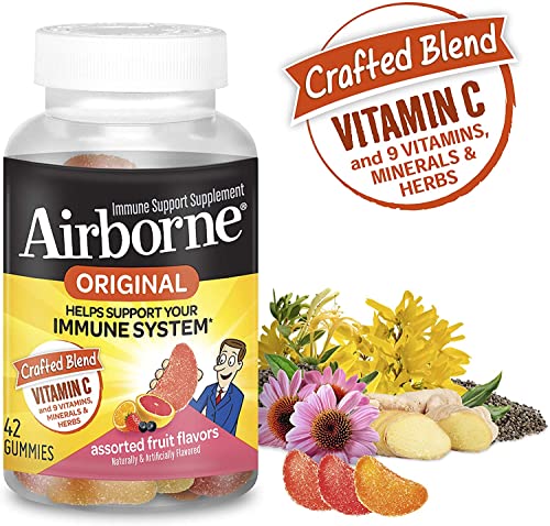Image 2 of Airborne 750mg Vitamin C Immune Support Supplement Gummies for Adults, Assorted Fruit Flavor, Gluten Free Crafted Blend with Powerful Antioxidants Vitamins A C & E, 42 Gummies (2 Pack)