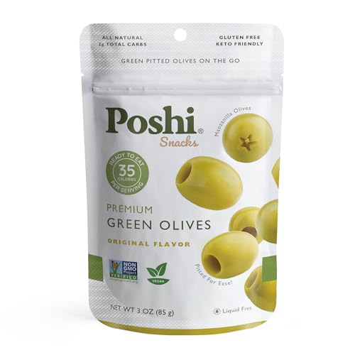 Image 1 of Default Title for the product Poshi Green Pitted Olive Snack Packs, Original, 3 oz (Pack of 6)