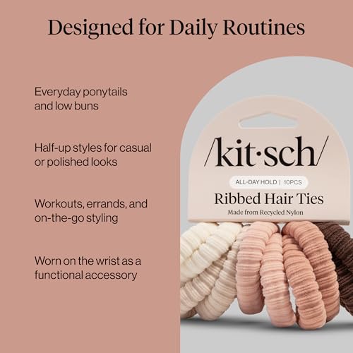Image 7 of Kitsch Ribbed Hair Ties No Damage - Blush, 10pcs