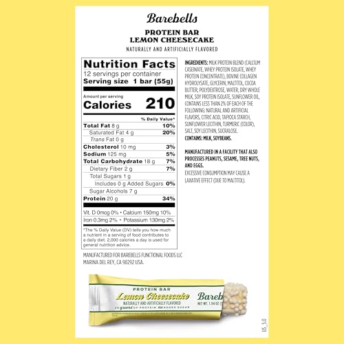 Image 2 of BAREBELLS Protein Bars Lemon Cheesecake - Pack of 12, 20g High Protein Treats