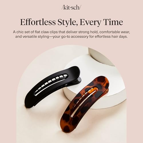 Image 7 of Kitsch Flat Hair Clips for Women - Black & Tortoise, 2pc
