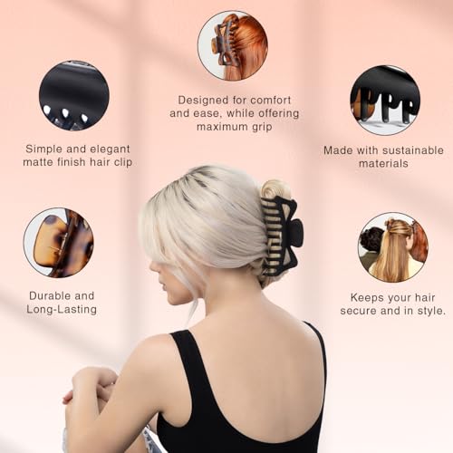 Image 3 of Kitsch 5 Inch Large Claw Clips for Thick and Long Hair - Black & Tort, 2pcs