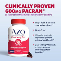 Thumbnail for Image 7 of AZO Cranberry Pro Urinary Tract Health Supplement 600mg PACRAN, 1 Serving, Sugar Free, Non-GMO 100 Softgels Pack of 2