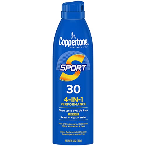 Image 1 of Blue / 5.5 Ounce (Pack of 1) for the product Coppertone Sport Continuous Sunscreen Spray SPF 30, Water Resistant, 5.5 Oz