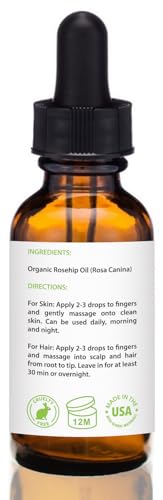 Image 6 of Rosehip Oil for Face - Unrefined & Cold Pressed Essential Oil from the Seed - Nourishing for Skin & Hair - USDA Certified Organic & 100% Pure - 1 Oz