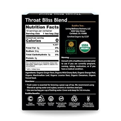 Image 2 of Buddha Teas Organic Throat Bliss Blend Herbal Tea Caffeine Free