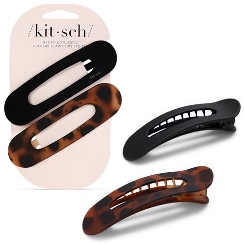 Image 1 of Default Title for the product Kitsch Flat Hair Clips for Women - Black & Tortoise, 2pc
