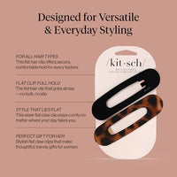 Thumbnail for Image 5 of Kitsch Flat Hair Clips for Women - Black & Tortoise, 2pc