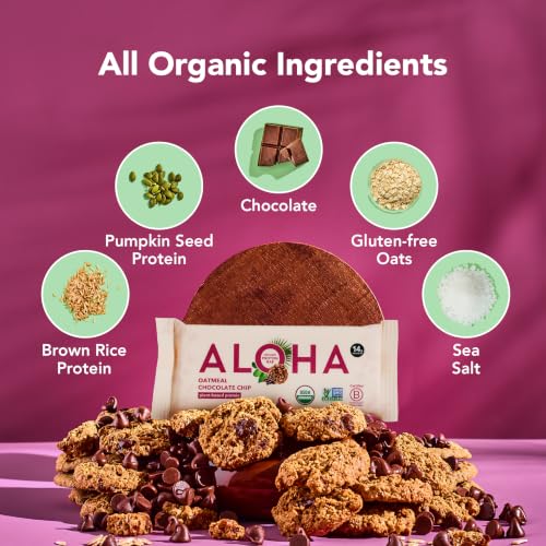 Image 3 of ALOHA Organic Plant Based Protein Bars - Oatmeal Chocolate Chip - 12 Count, 1.9oz Bars