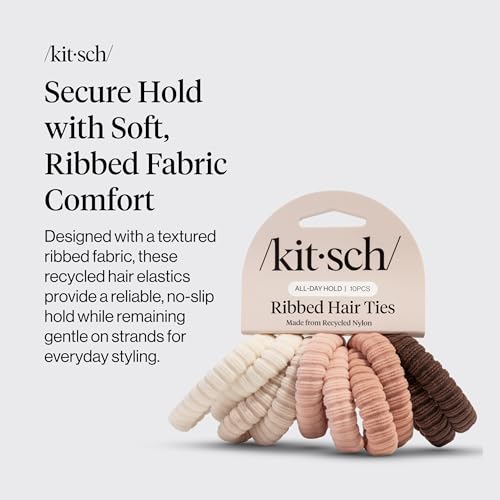 Image 2 of Kitsch Ribbed Hair Ties No Damage - Blush, 10pcs