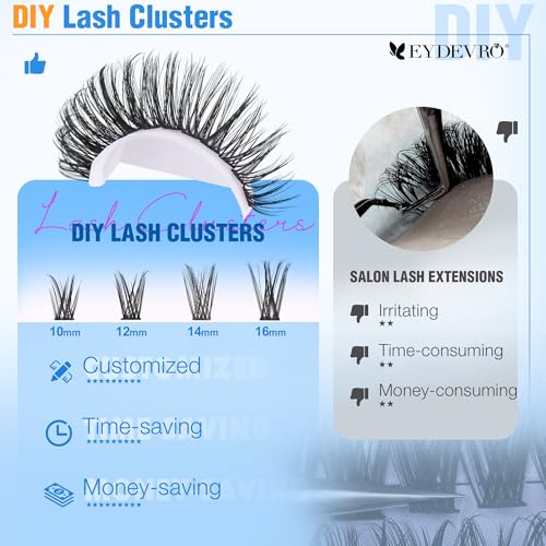 Image 7 of EYDEVRO Wispy Lash Clusters Natural Eyelash Clusters 10-16mm Cluster Eyelash Extensions 192 Pcs Individual Lashes CD Curvature Cluster Lashes Comfortable Soft Thin Band DIY Lash Extensions