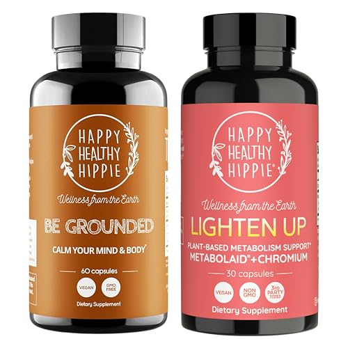 Image 1 of Default Title for the product Happy Healthy Hippie Lighten Up Weightloss Supplement (MetabolaidTM + Chromium) & Be Grounded Stress Relief Supplements