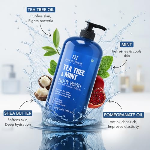 Image 2 of Botanic Hearth Tea Tree & Mint Body Wash with Silicone Body Brush 16 fl oz