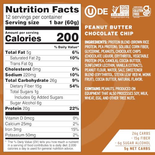 Image 2 of No Cow Peanut Butter Chocolate Chip Vegan Protein Bars, 1 Bar