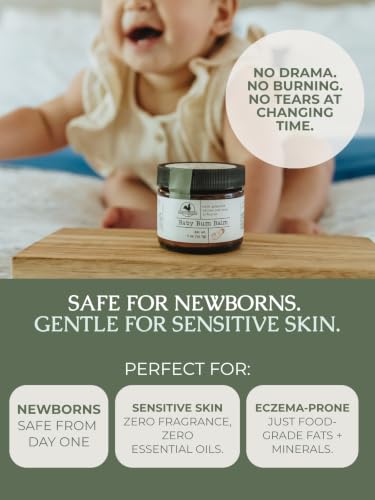 Image 6 of Hearth and Homestead Baby Bum Balm, Grass Fed Tallow Diaper Rash Cream with Zinc Oxide & Bentonite Clay, Fragrance Free Diaper Cream for Sensitive Baby Skin, Newborn Safe, 2oz