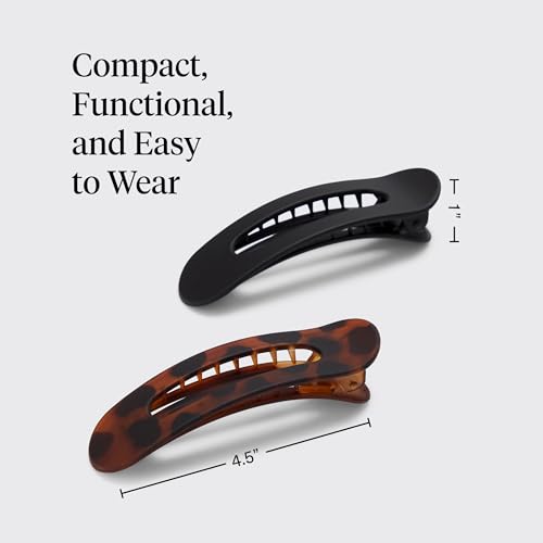 Image 4 of Kitsch Flat Hair Clips for Women - Black & Tortoise, 2pc