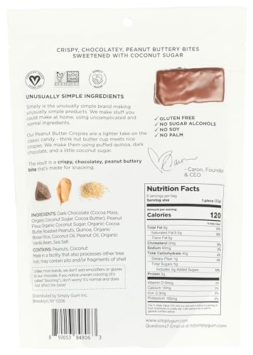 Image 2 of Simply Gum Peanut Butter Crispies Dark Chocolate Bars, 4 Ounce