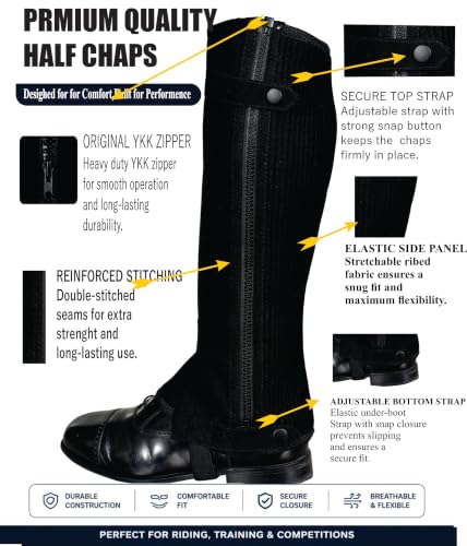 Image 5 of Equestrian Riding Unisex Half Chaps Amara Adult | Synthetic Leather Zip-Up Pair | Accurate Size Chart in Images.