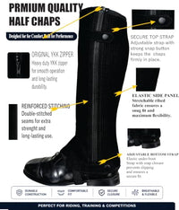 Thumbnail for Image 5 of Equestrian Riding Unisex Half Chaps Amara Adult | Synthetic Leather Zip-Up Pair | Accurate Size Chart in Images.
