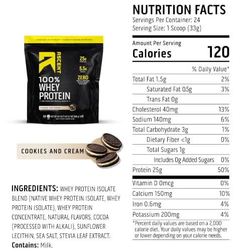 Image 3 of Ascent 100% Whey Protein Powder Cookies & Cream 1.7 lb