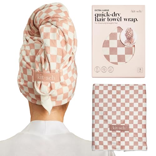 Image 1 of Terracotta Checkered for the product Kitsch XL Microfiber Hair Towel Wrap for Women