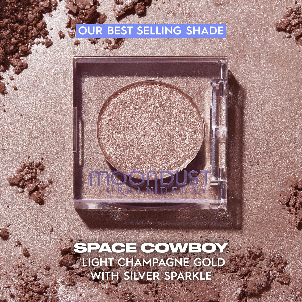 URBAN DECAY 24/7 Moondust Glitter Eyeshadow Single - Sparkly Eye Glitter Makeup, Long-lasting, Highly Reflective Shimmer, Eye Shadow Topper, Space Cowboy (Champagne Gold Silver Sparkle) - 0.06 oz