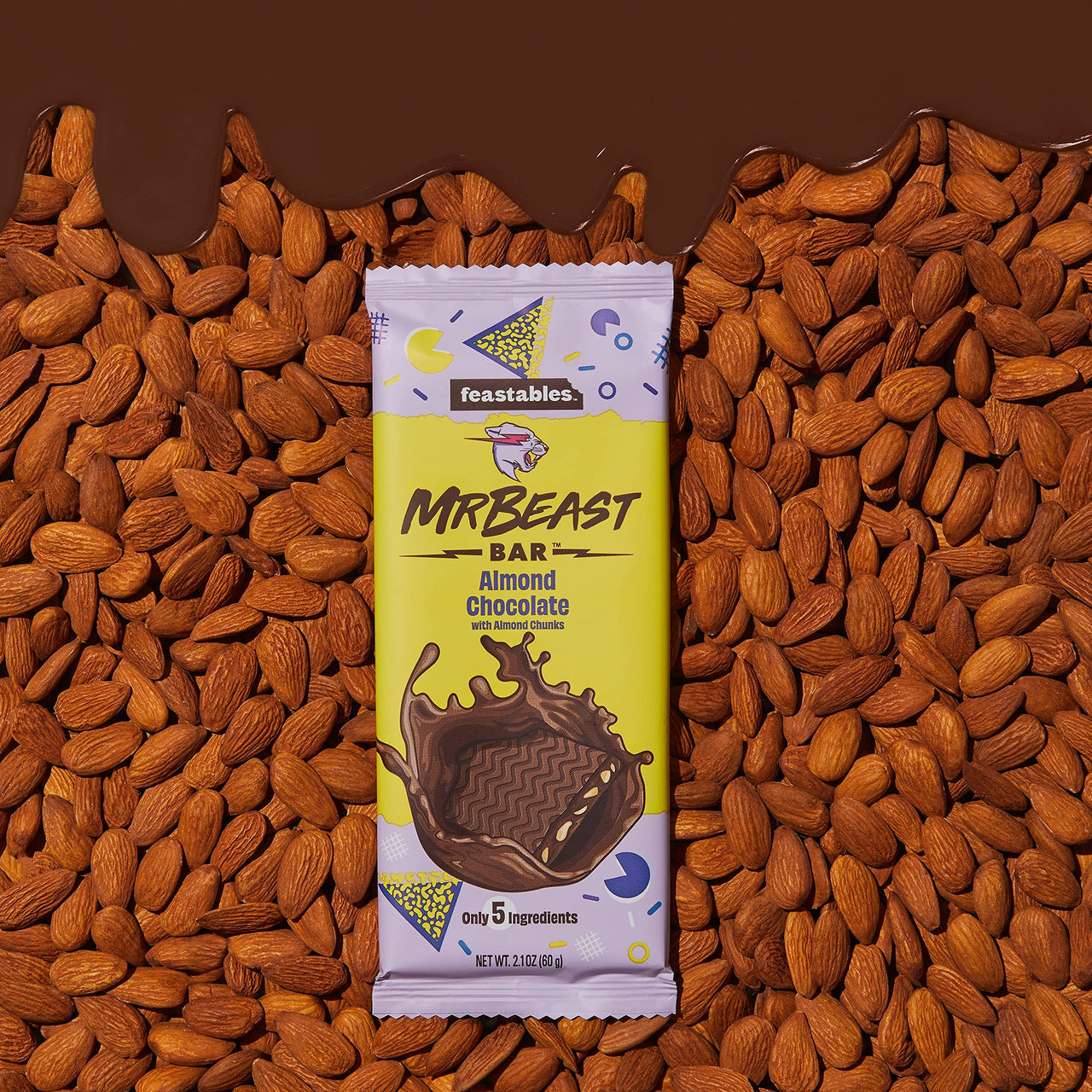 Feastables Almond Chocolate Bars - Made with Organic Cocoa. Plant Based with Only 5 Ingredients, 10 Count