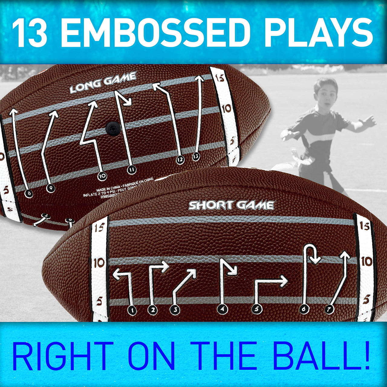 Franklin Sports Playbook Junior Football - Kids Youth Football with Play Diagrams - Junior Size Youth Soft Cover Ball for Kids - Playbook Ball with Air Pump Included