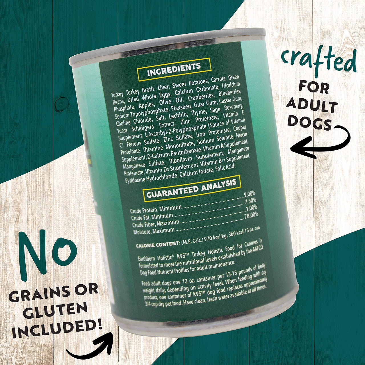 Earthborn Holistic K95 Turkey Recipe Grain-Free Canned Moist Dog Food 13 oz Can