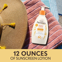 Thumbnail for Aveeno Protect + Hydrate Sunscreen Moisturizing Lotion with Prebiotic Oat, Broad Spectrum SPF60, Paraben, & Oil Free, Weightless, Water & Sweat Resistant (80-min) for Sensitive Skin, 12 Fl Oz