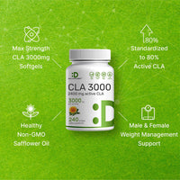 Thumbnail for Ultra Strength CLA 3000mg | 240 Softgels, Active Conjugated Linoleic Acid from Safflower Oil