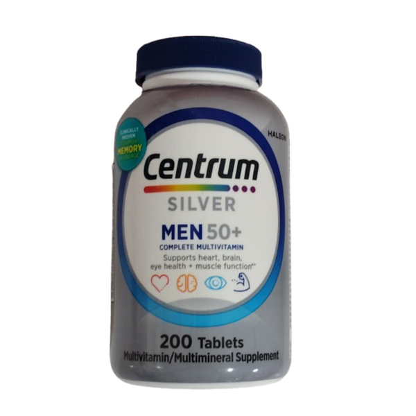 Centrum Silver Multivitamin for Men 50 Plus, Multivitamin/Multimineral Supplement with Vitamin D3, B Vitamins and Zinc, Gluten Free, Non-GMO Ingredients - 200 Count