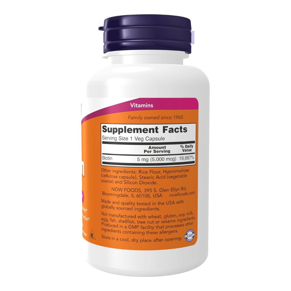 NOW Foods Biotin 5,000 mcg Veg Capsules