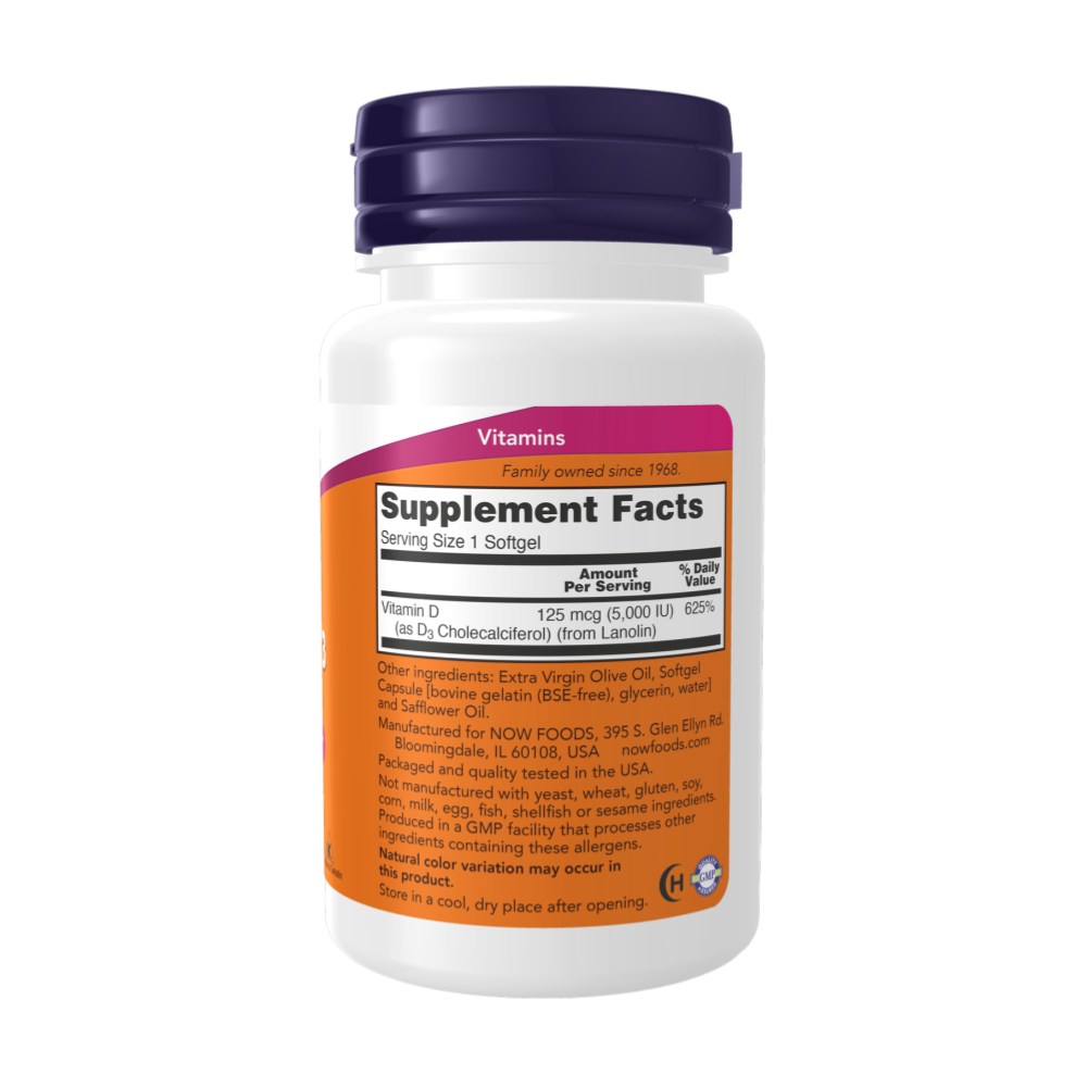 NOW Supplements, Vitamin D-3 5,000 IU Softgels