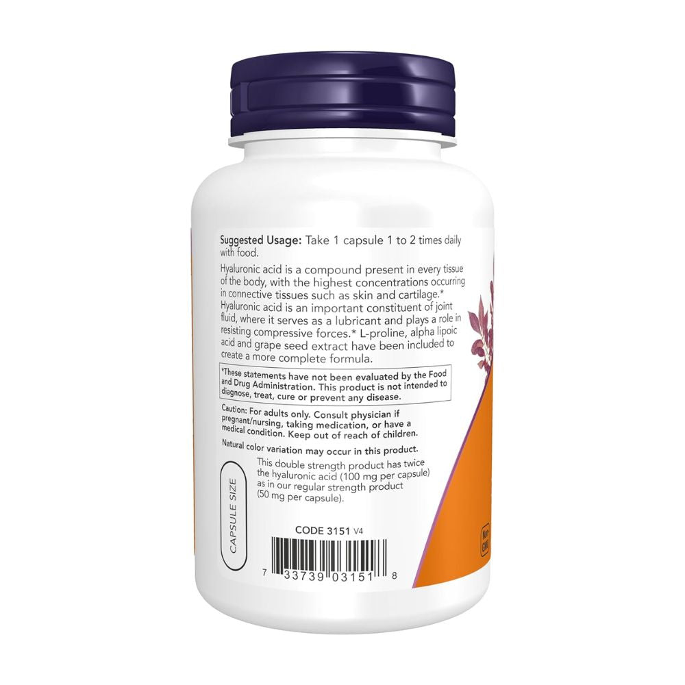 NOW Foods Double Strength Hyaluronic Acid 100 mg Veg Capsules