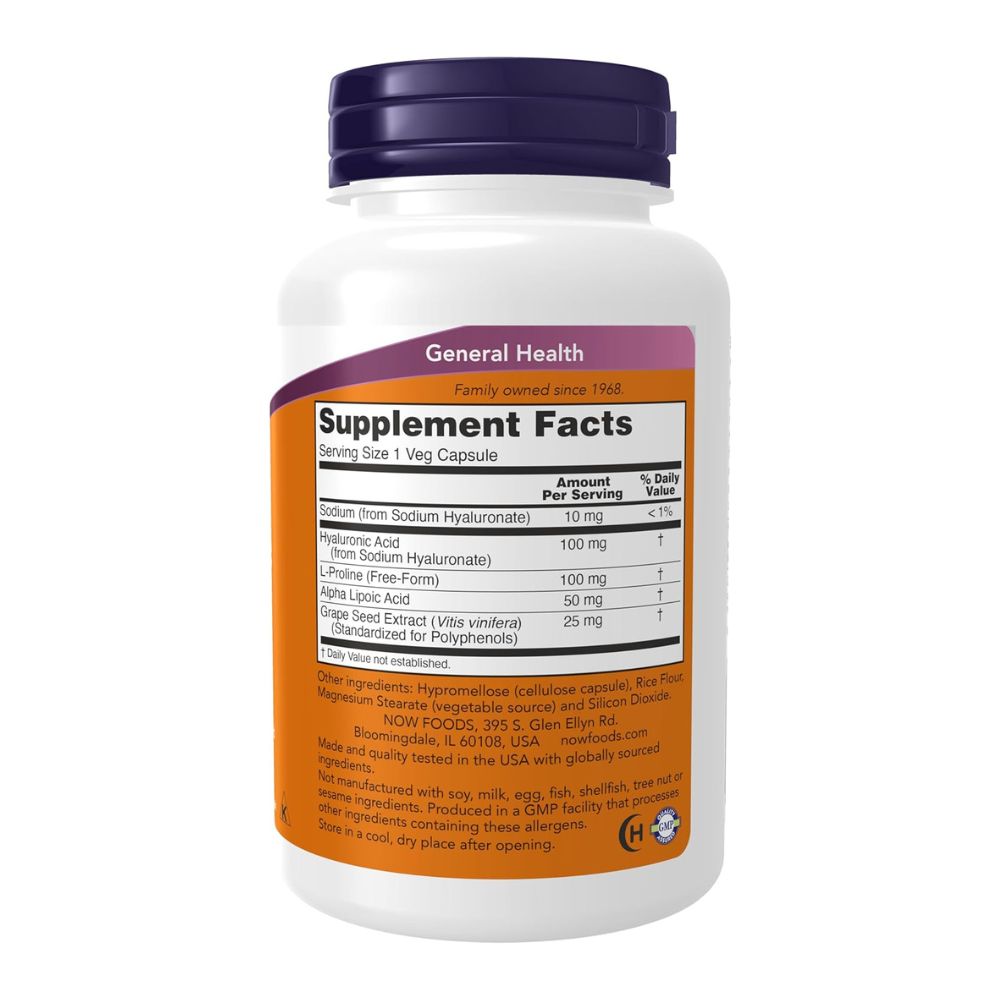 NOW Foods Double Strength Hyaluronic Acid 100 mg Veg Capsules