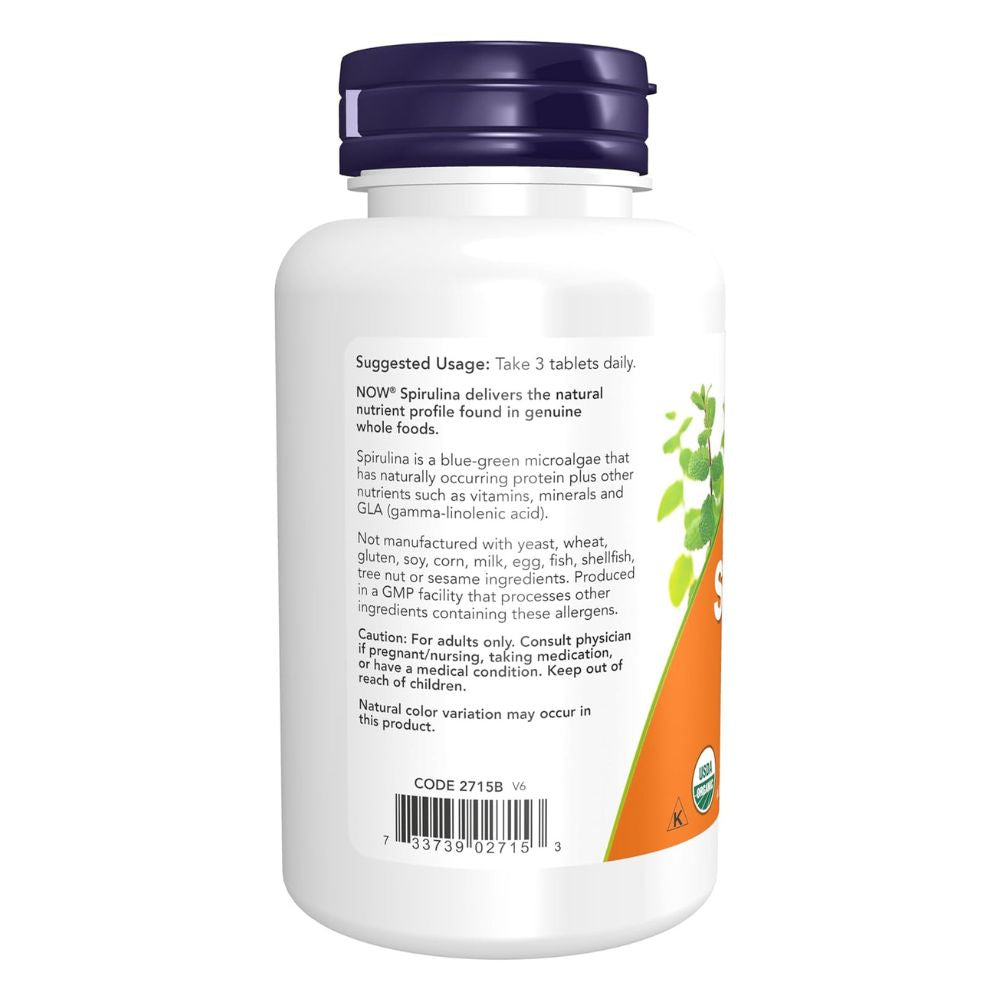 NOW Foods Certified Organic Spirulina 1000 mg Double Strength Tablets