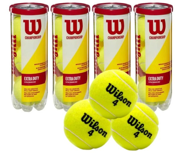 Wilson Championship Extra Duty Tennis Ball – 4 Can Pack (12 Balls) | Pressurized Balls with Seal Design | Highly Elastic, Ideal for Training & Matches - Yellow