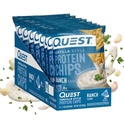 Image 1 of Default Title for the product Quest Nutrition Tortilla Style Protein Chips, Ranch, Low Carb, Gluten Free, Baked, 1.1 Ounce (Pack of 8)
