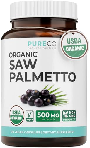 Image 1 of 120 Count (Pack of 1) for the product PURE CO USDA Organic Saw Palmetto Supplement - 4 Month Supply