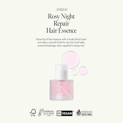 Image 2 of ANILLO Rosy Night Complete Hair Repair Care Set: Essence, Shampoo & Ampoule Treatment Bundle for Damage Repair - Damask Rose, Musky Floral Scent, Silicone Free (1.69oz.22oz.76oz)
