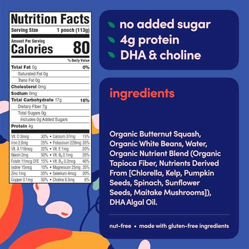 Image 2 of Cerebelly Organic Baby Food Pouches, Butternut Squash White Bean Purees, 16 Nutrients, No Added Sugar, Fiber & Non-GMO, 4oz, 6 Pack