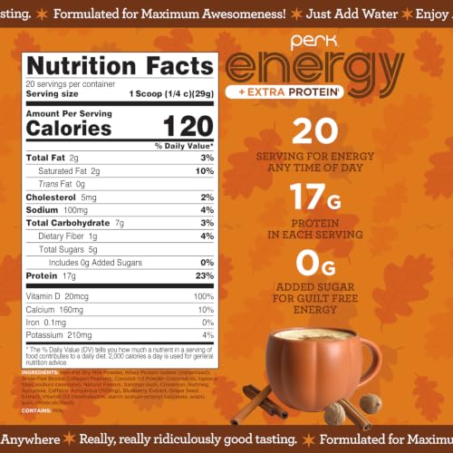 Image 2 of Perk Energy + Extra Protein Powder (Pumpkin Spice Latte) 1.3 LB