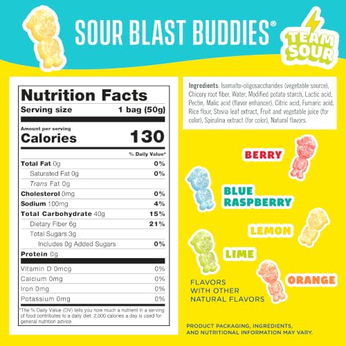 Image 2 of SmartSweets Sour Blast Buddies, Low Sugar Sour Gummy, 1.8oz Bags, 6 Pack