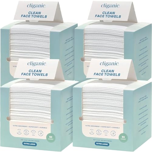 Image 3 of 50 Count (Pack of 4) for the product Cliganic Face Towels XL Disposable Makeup Remover Soft Dry Wipes