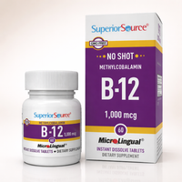 Thumbnail for Superior Source No Shot Methylcobalamin B-12 1,000 mcg - Vitamin B-12 to Support Energy Production, Brain Health & Overall Wellness - Sublingual Tablets for Rapid Absorption - 60 Dissolving Tablets