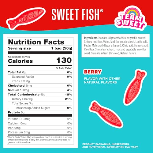 Image 2 of SmartSweets Sweet Fish, Low Sugar Gummy Candy, 1.8oz Bags, 6 Pack