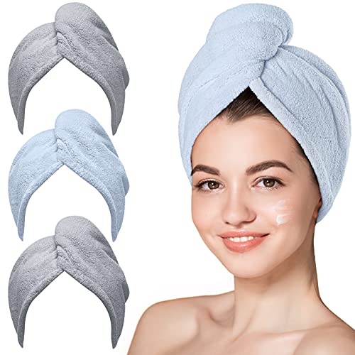 Image 10 of Grey,grey,blue / Large for the product Hicober Microfiber Hair Towel Wrap for Women