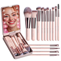 Thumbnail for Image 1 of Black/White/Pink for the product BS-MALL Makeup Brushes Foundation Powder Concealers Eye Shadows Makeup Set with LED Light Mirror 14 Pcs